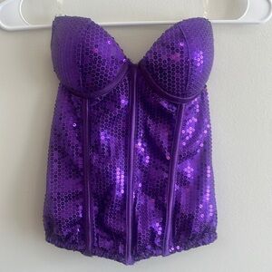 Strapless Purple Sequined Corset Top Size Small